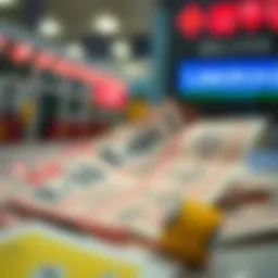 Illustration of lottery tickets and betting slips