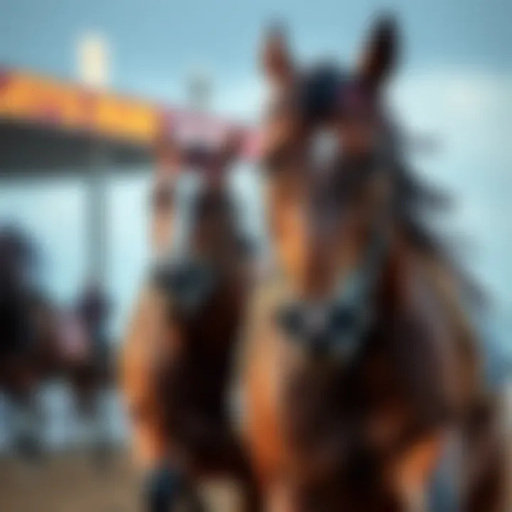 Close-up of horses racing during an event at Let’s Run Park