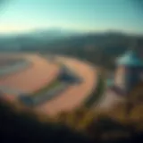 A panoramic view of Let’s Run Park showcasing the racetrack