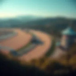 A panoramic view of Let’s Run Park showcasing the racetrack